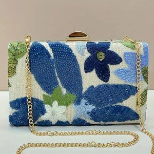 Floral Embroidered Clutch with Chain Strap